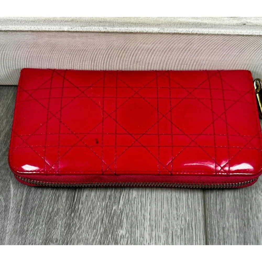 Lady Dior Passion Pink Patent Cannage Calfskin Continental Zip Around Wallet